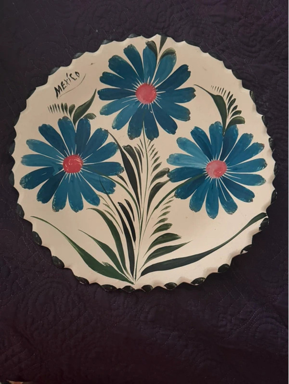 Vintage hand-painted Mexican folk art scalped pottery plate [COPY]